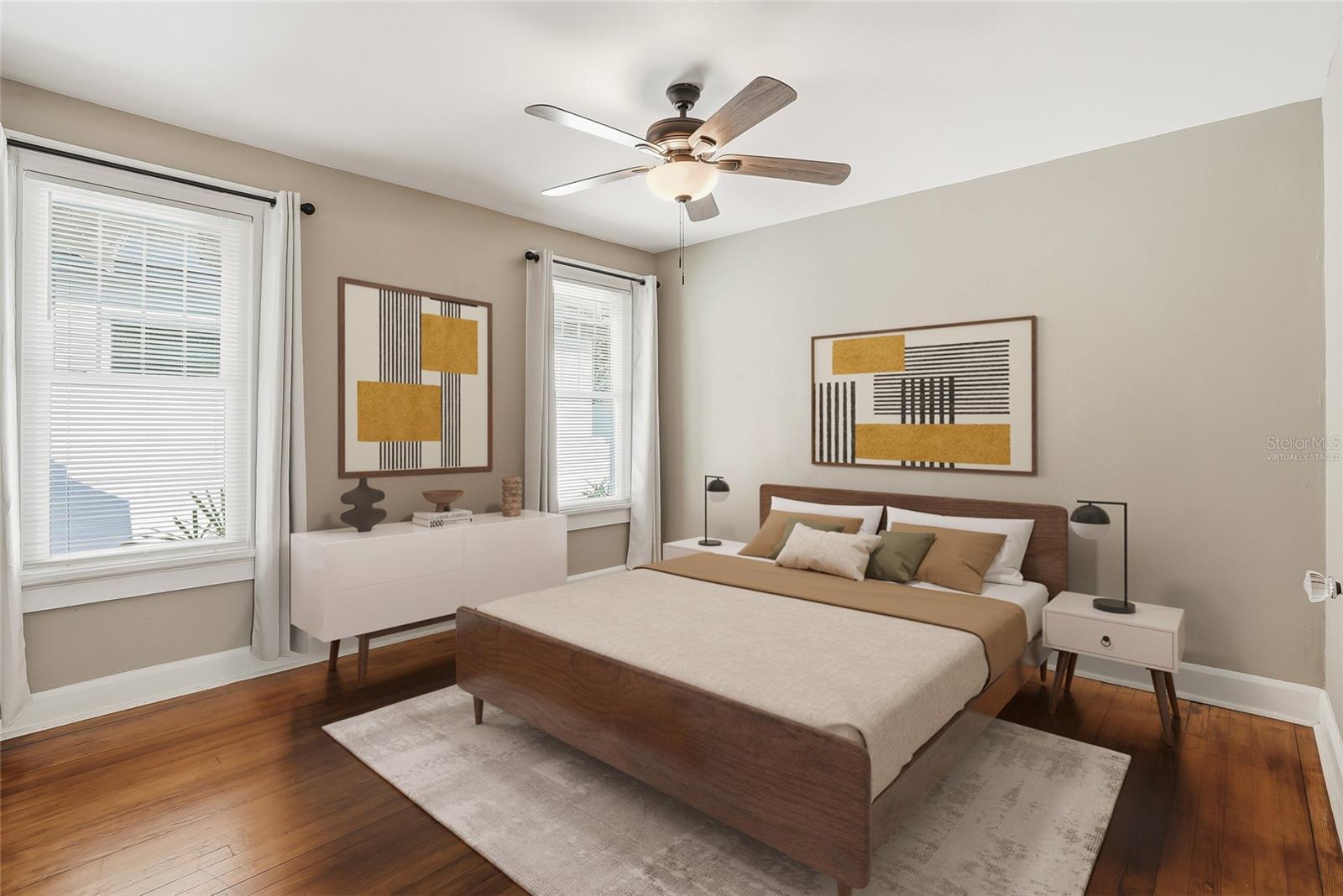 Virtually staged Primary Bedroom.