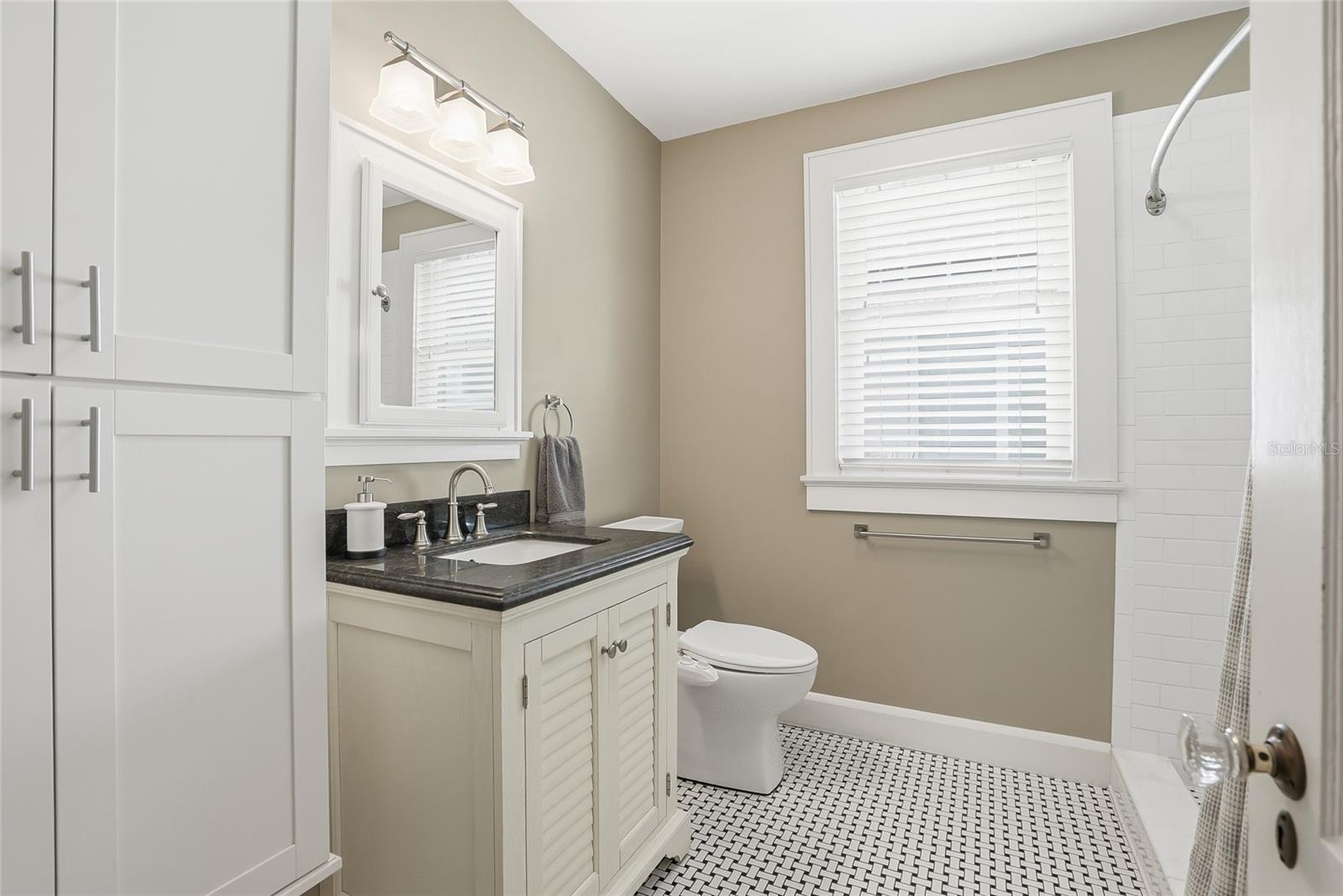 Convenient storage within the bathroom.