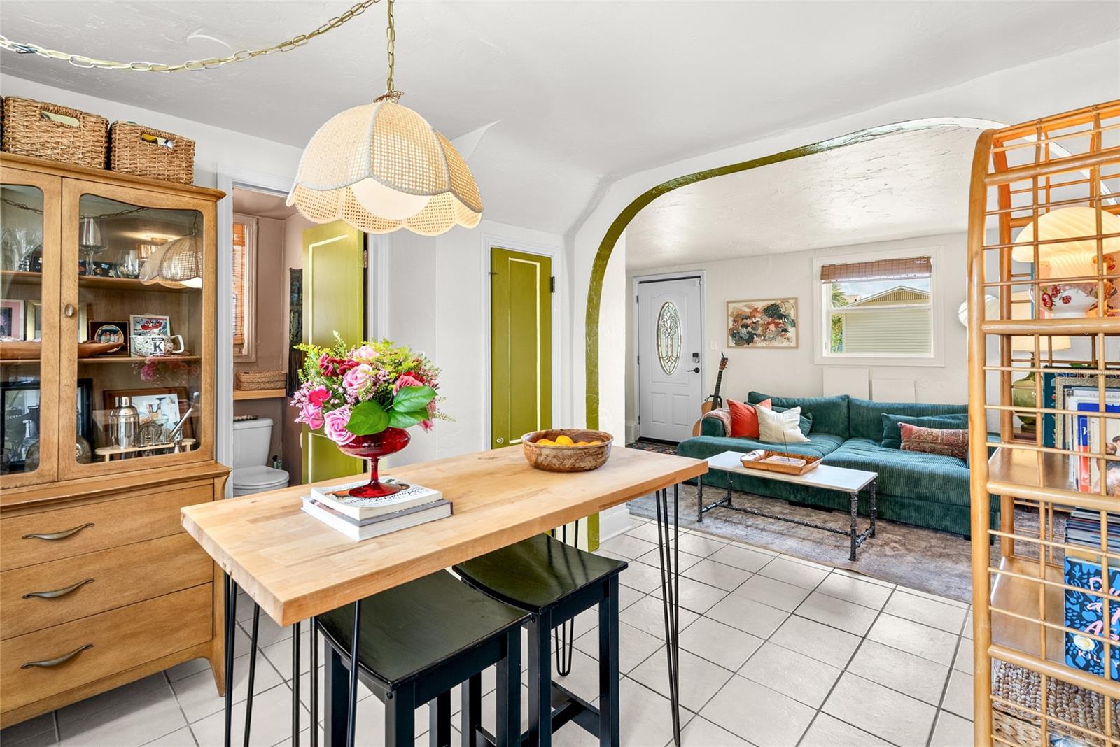 1st floor dinning room. Bathroom on right