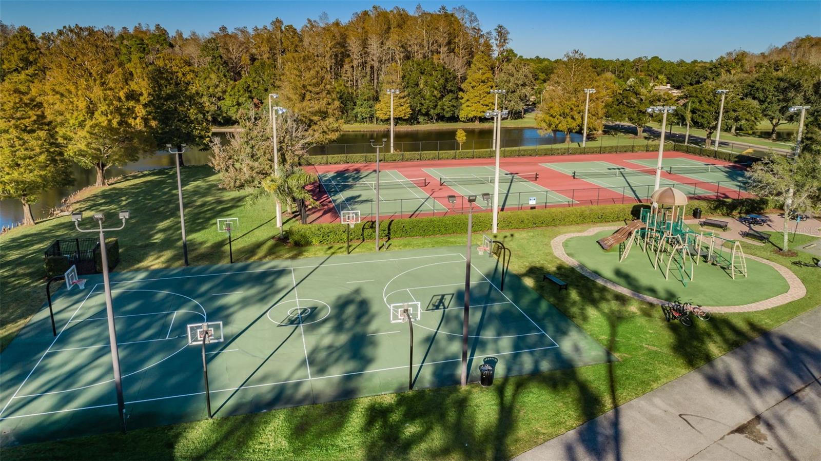 Basketball hoops and playground
