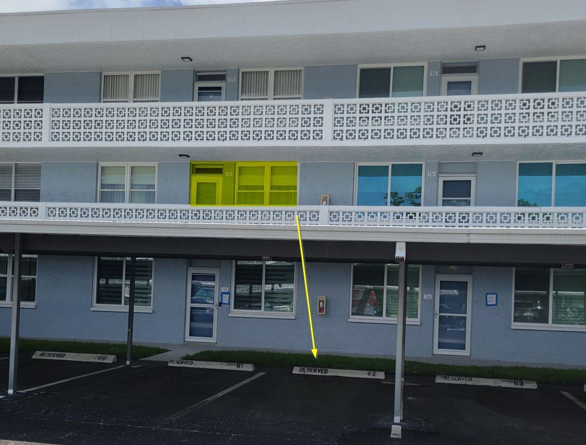 West-facing front of unit with carport location