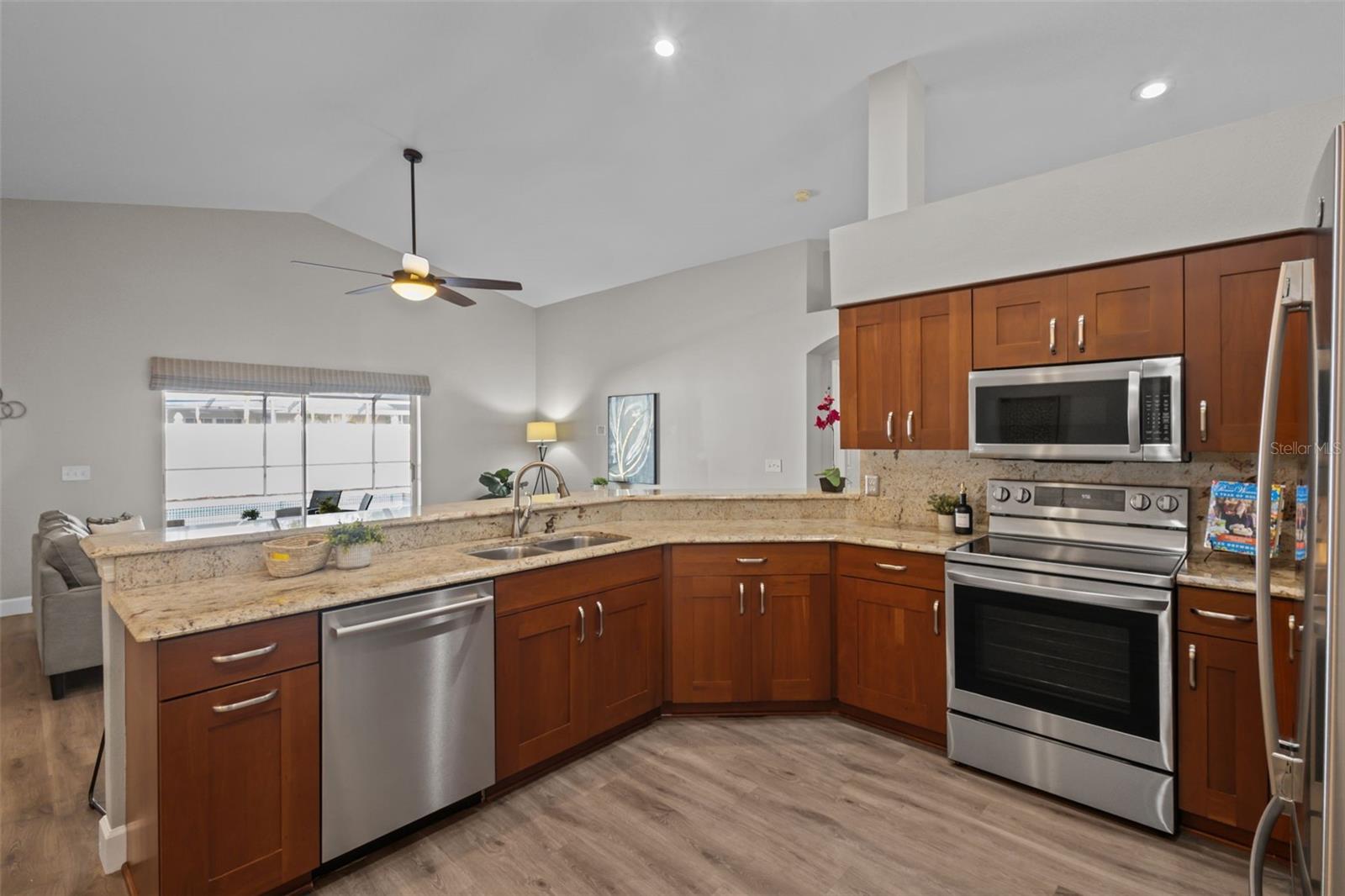 Kitchen over looking living room