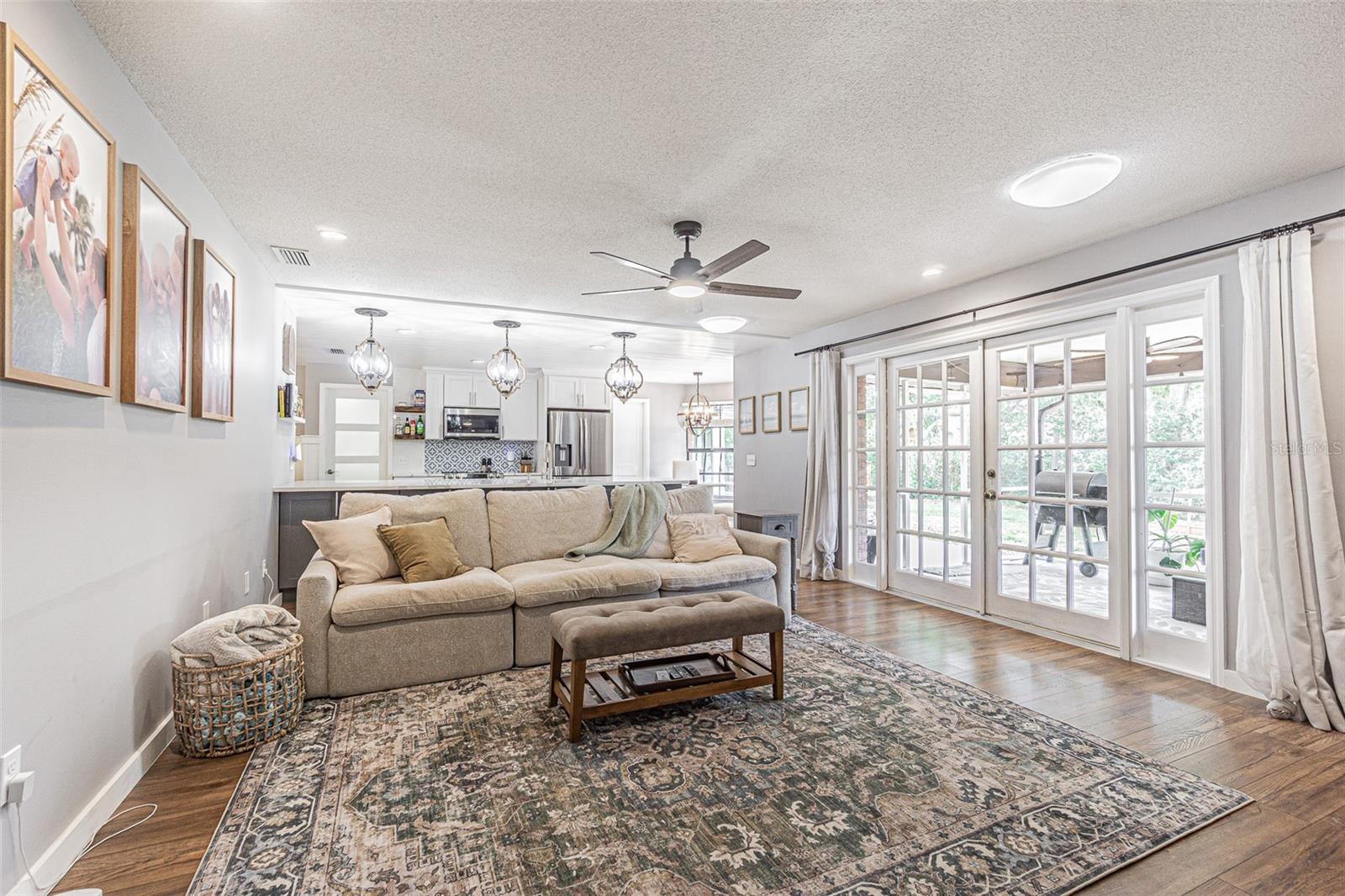 Family room looking into the kitchen.