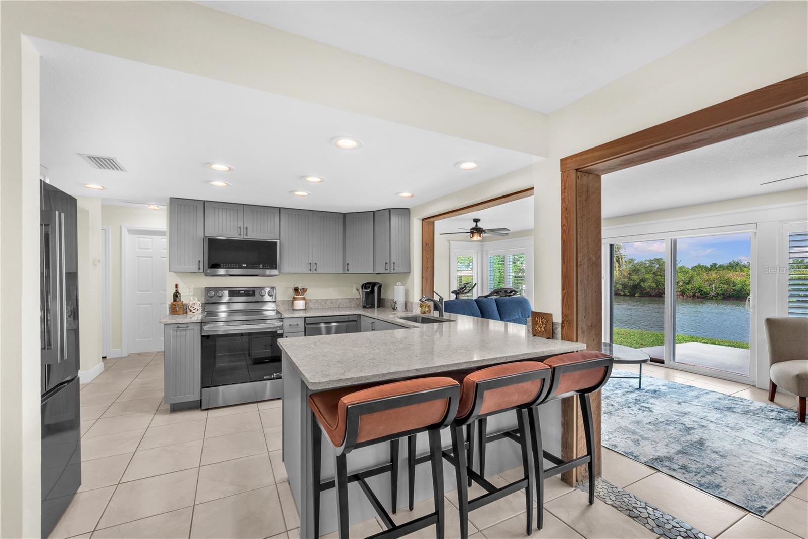 Kitchen with view to outside