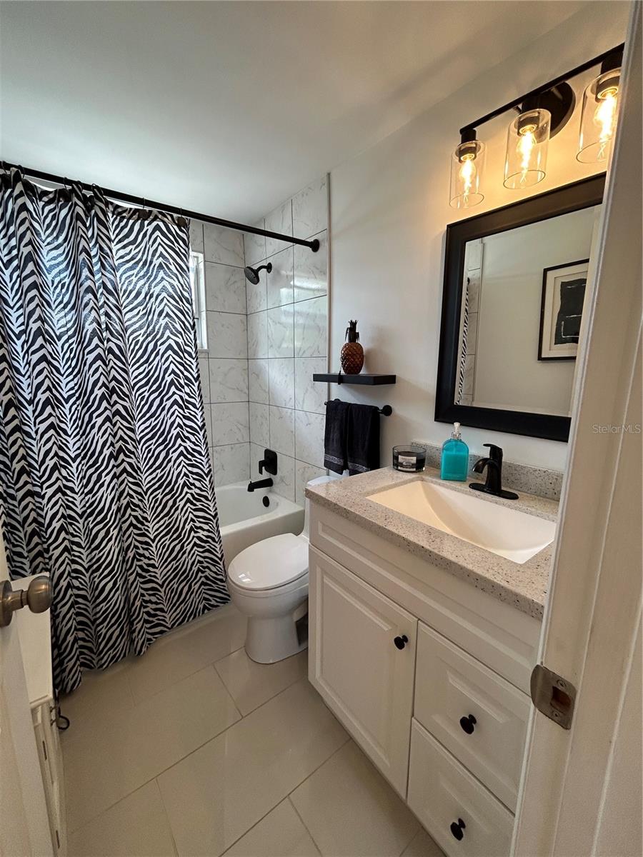 Completed updated bathroom,with designer touches.