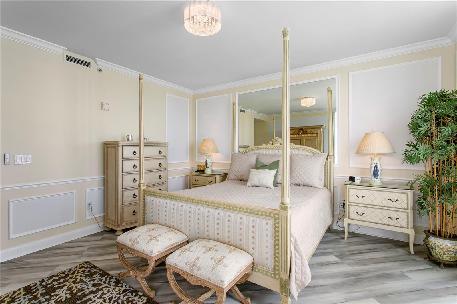 The spacious primary bedroom