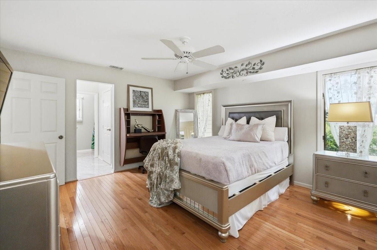Master bedroom overview near patio door