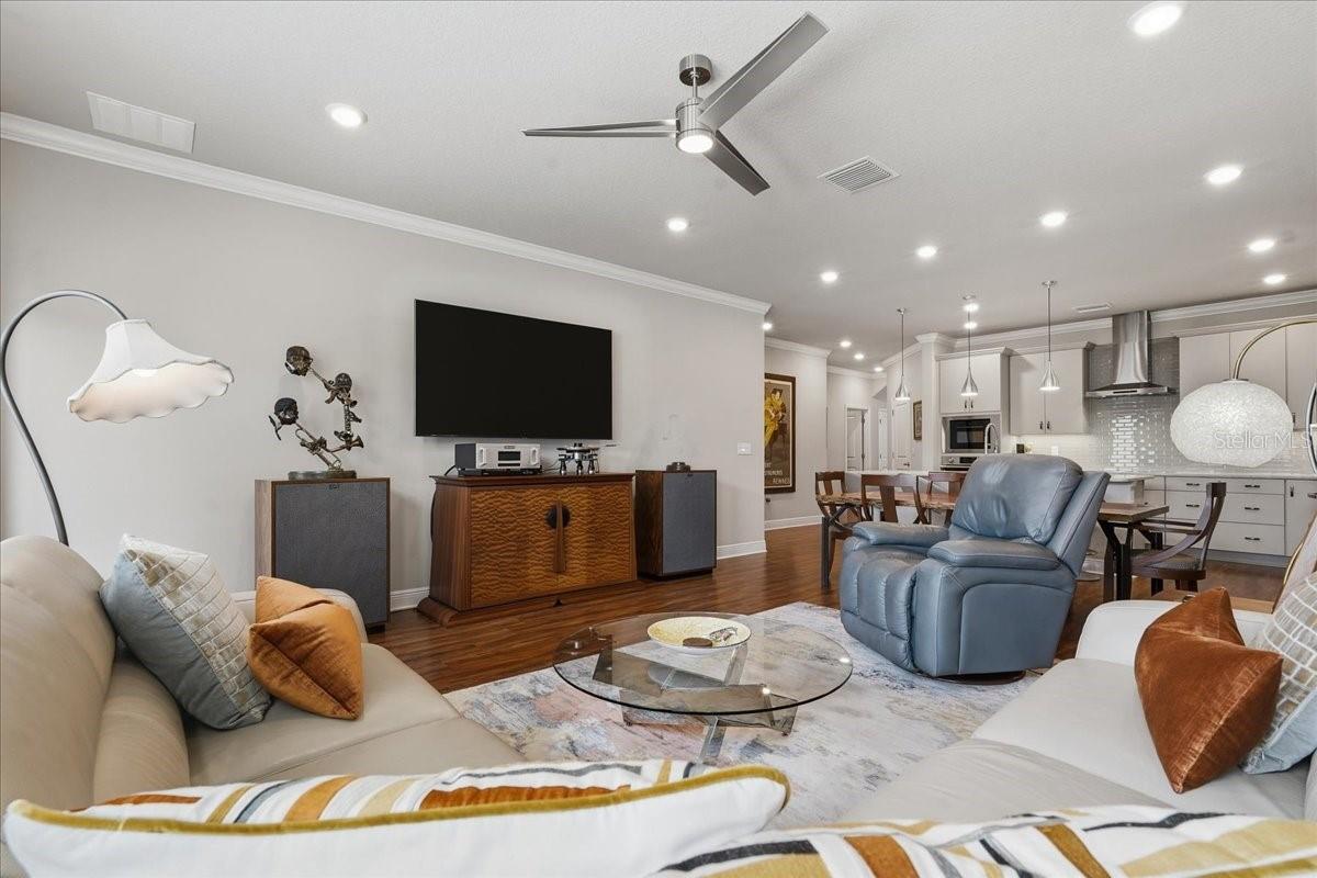 GRAND FAMILY ROOM, DINING ROOM AND KITCHEN