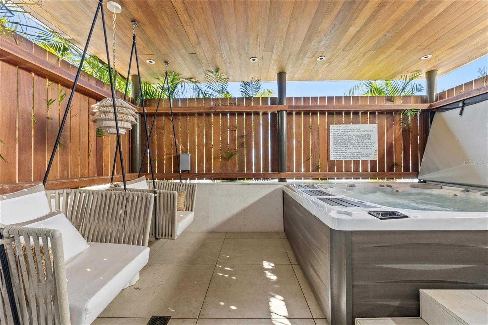 Spa Jacuzzi, Swing Chairs, and Cold Plunge Bucket