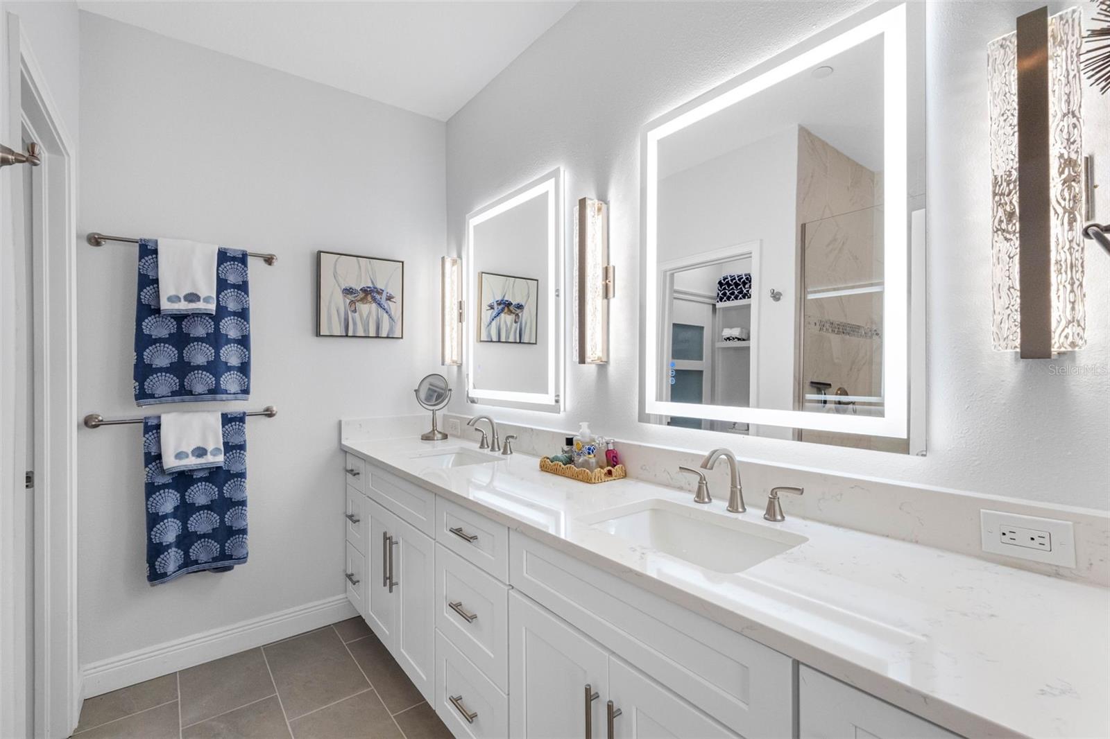 ...8.8 X 8.9 Updated Master Bath .. Walk in Shower - Double Vanirty - Privacy Room.  New Lighting..