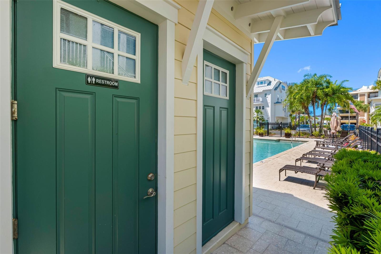 ... Two Restrooms Poolside... Beach Access Right Across the street. Pool is Heated Year Round,