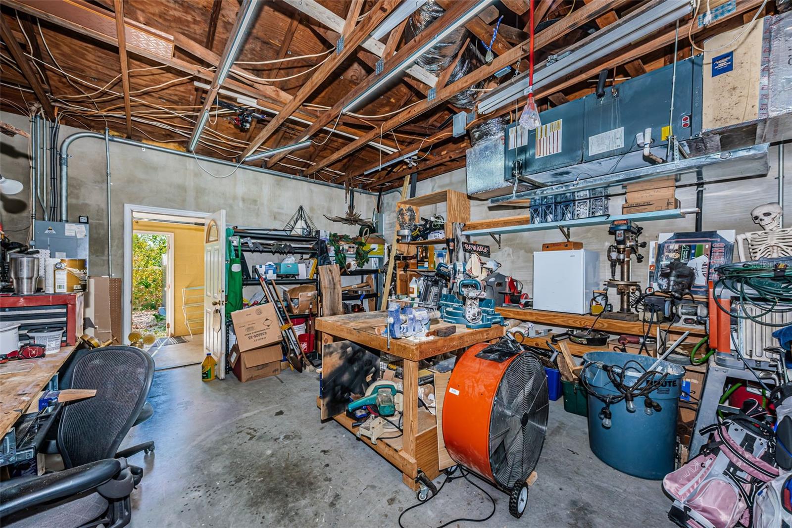 Garage with high ceilings