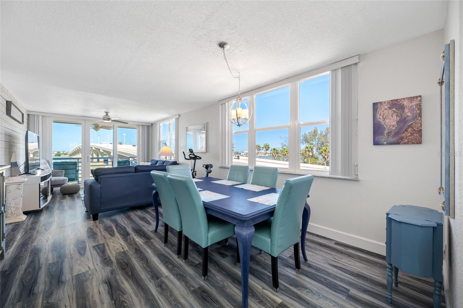 Water views from dining room and kitchen