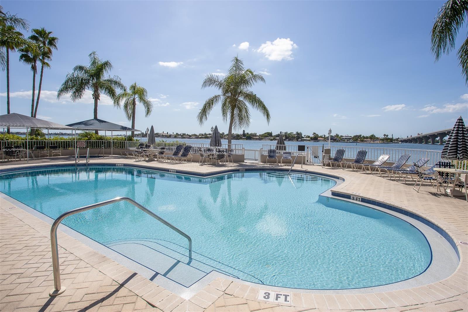 waterfront community pool and hot tub