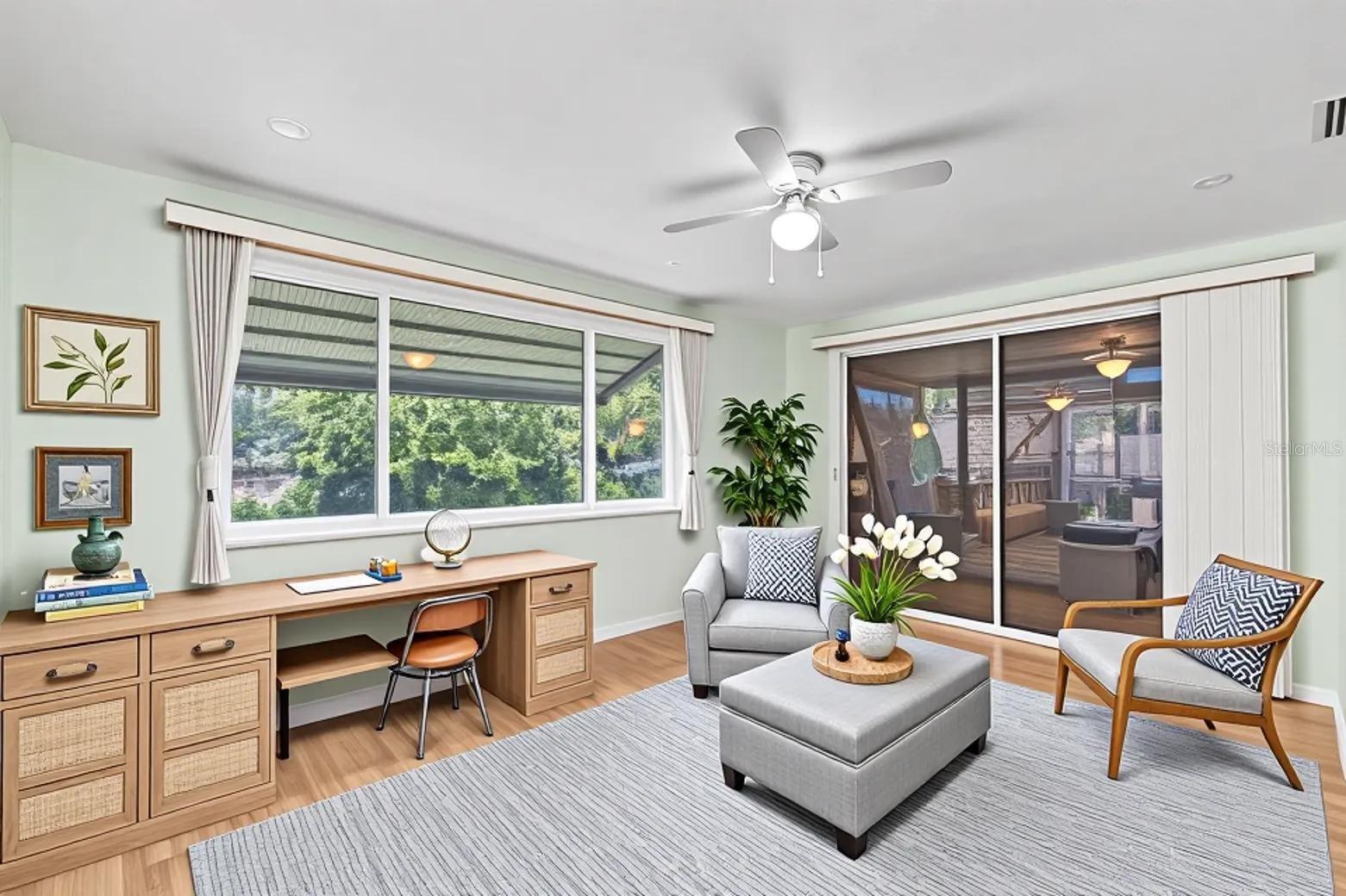 virtual staged/great room/office space option for space