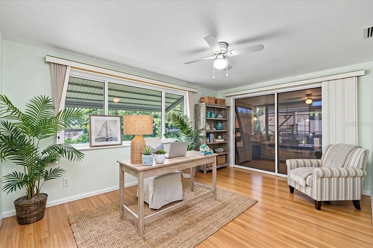 virtual staged/great room/office space 2nd option set up