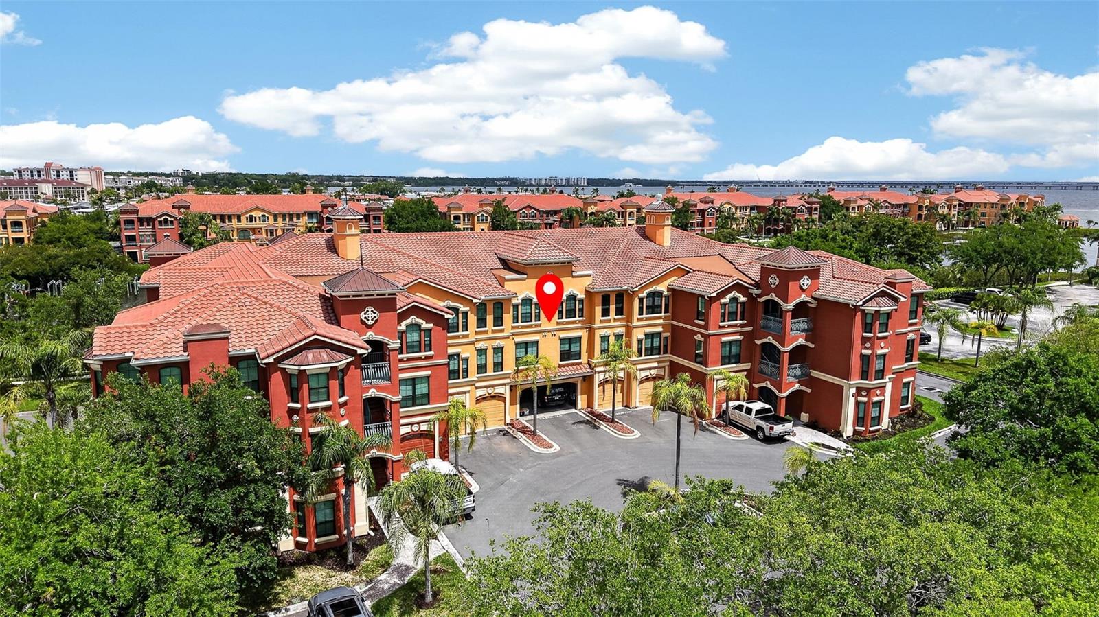 Two car garage with two additional reserved spaces on the rear of the building