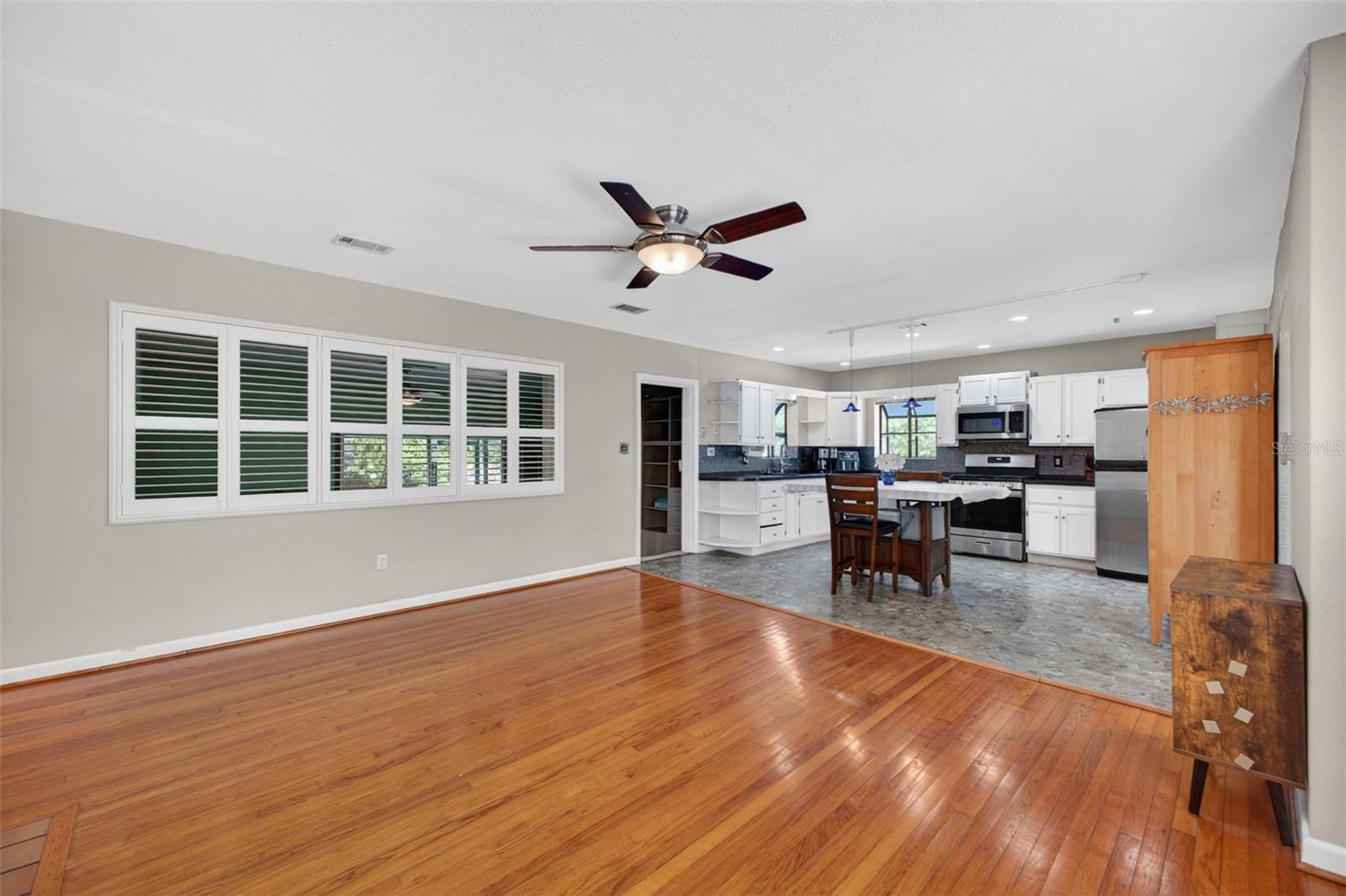 Living room, dining and kitchen combination