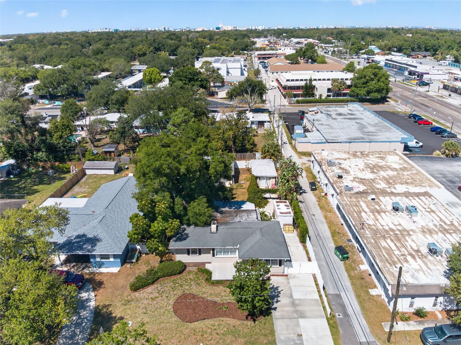 Drone View Of The Large Lot, Home and Out Buildings