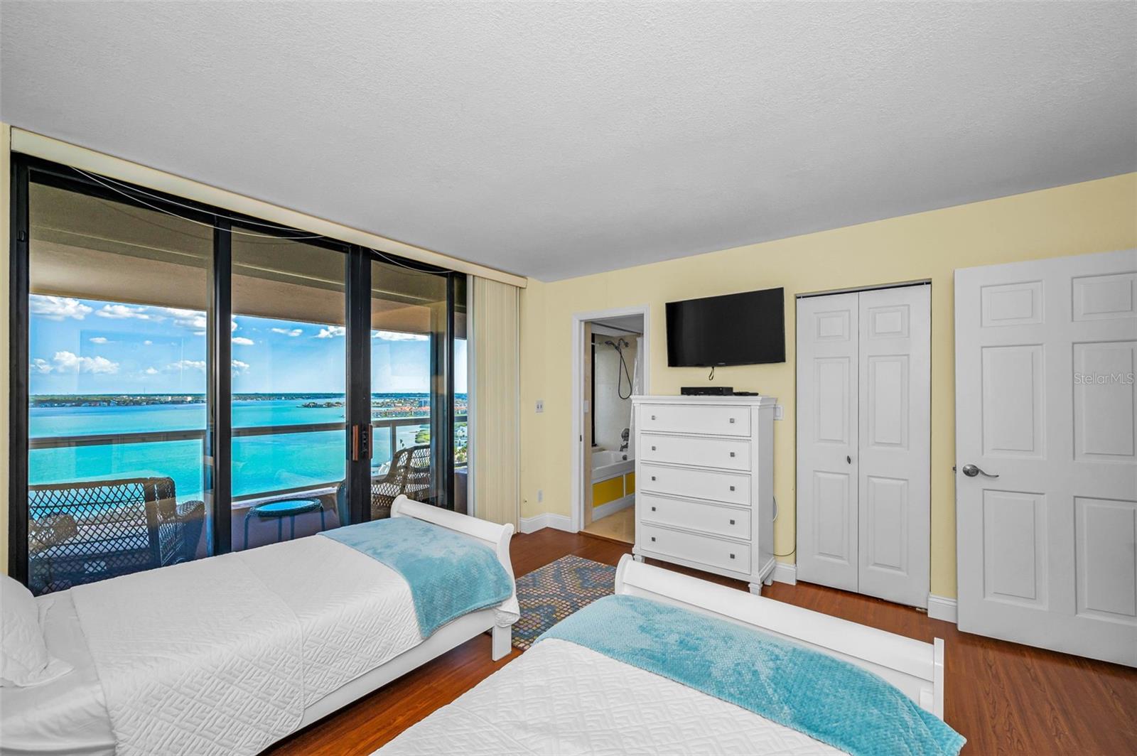 3rd Bedroom with Terrace Access & Aquamarine Seascape Panorama! Jack & Jill Bath.