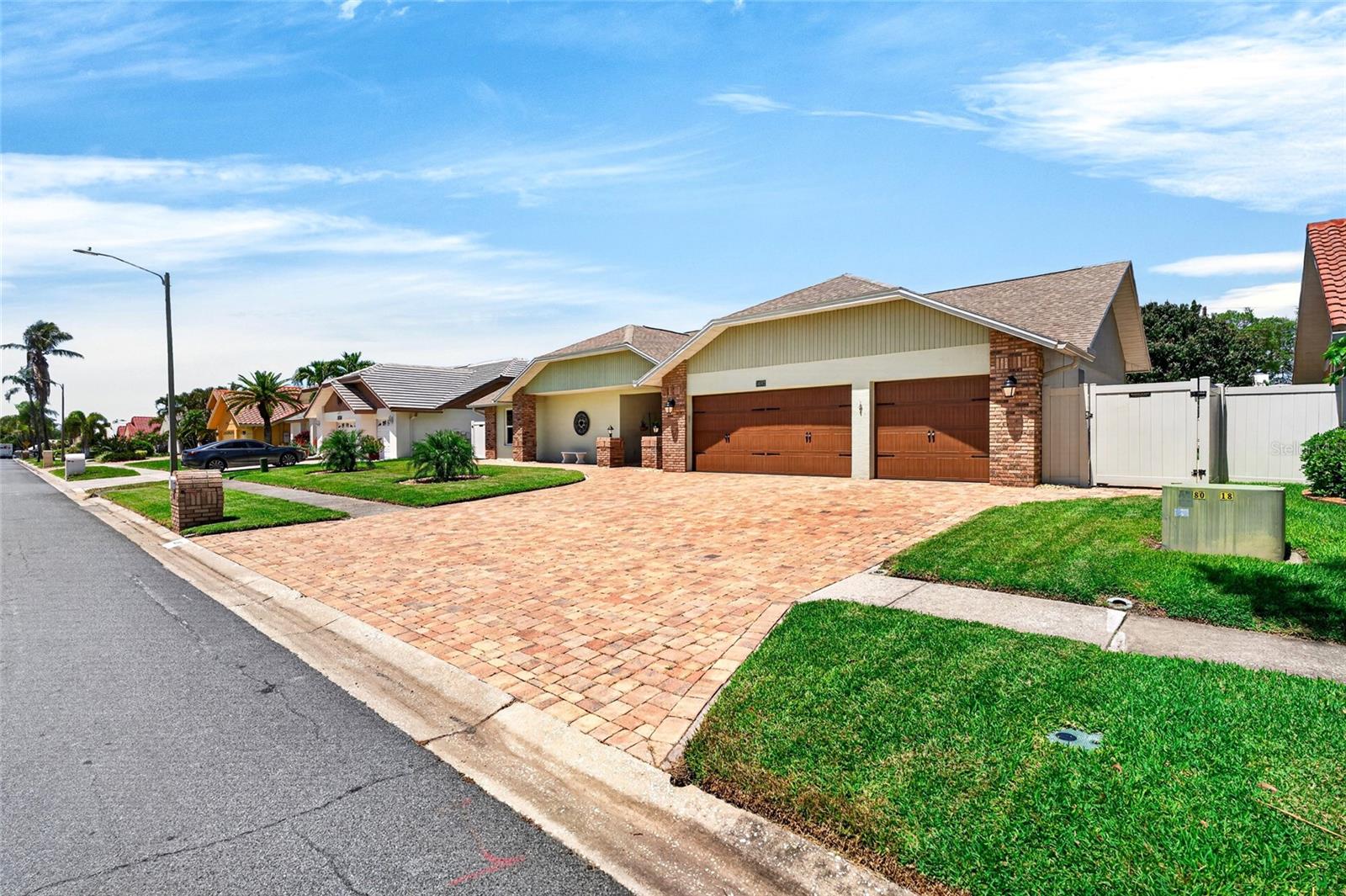 Extra wide brick paver driveway