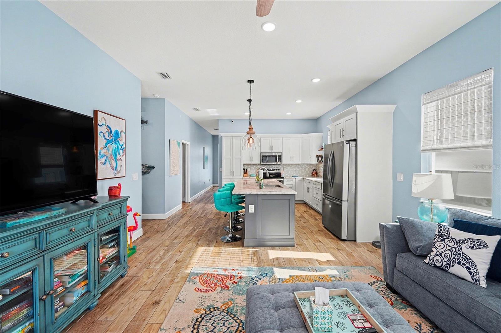 living room with view of kitchen
