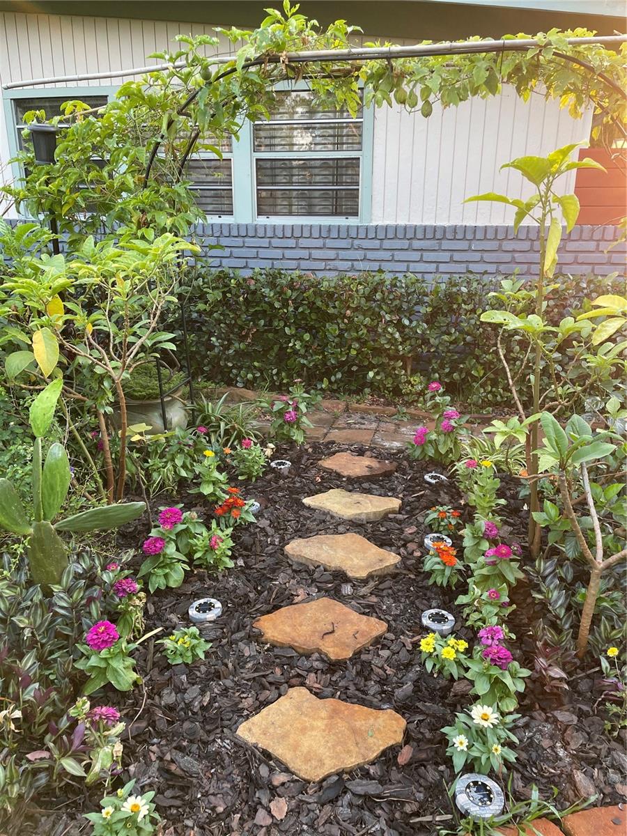 Arched trellis view facing front door