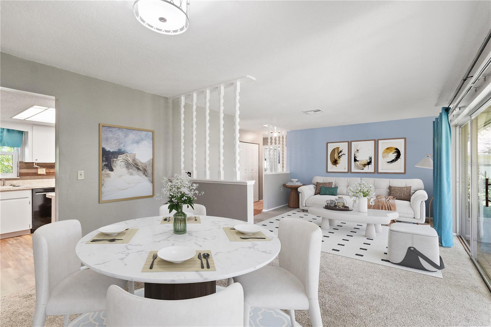Virtually stage dining room living room
