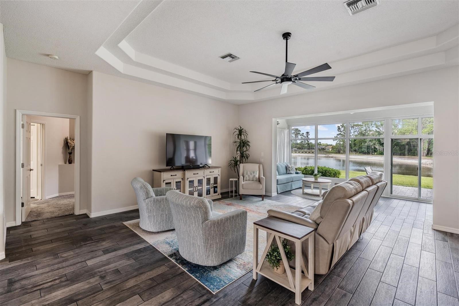 Great room with pond views