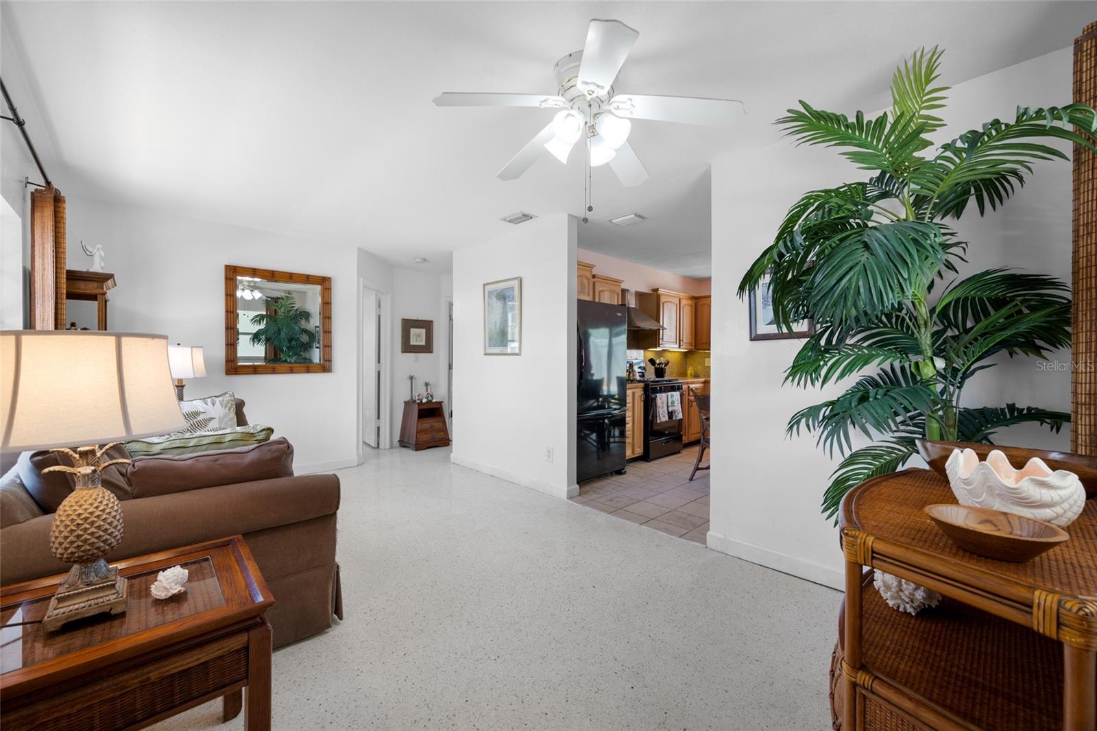 Living room looking into kitchen