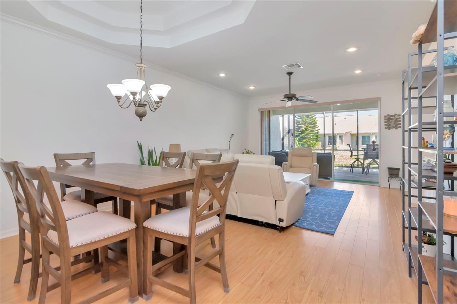 Elegant tray ceiling enhances the dining area