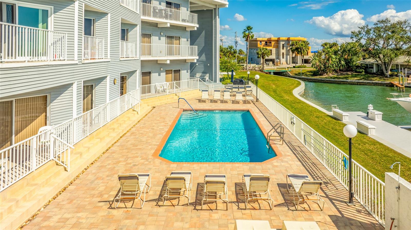 Sparkling waterfront heated pool