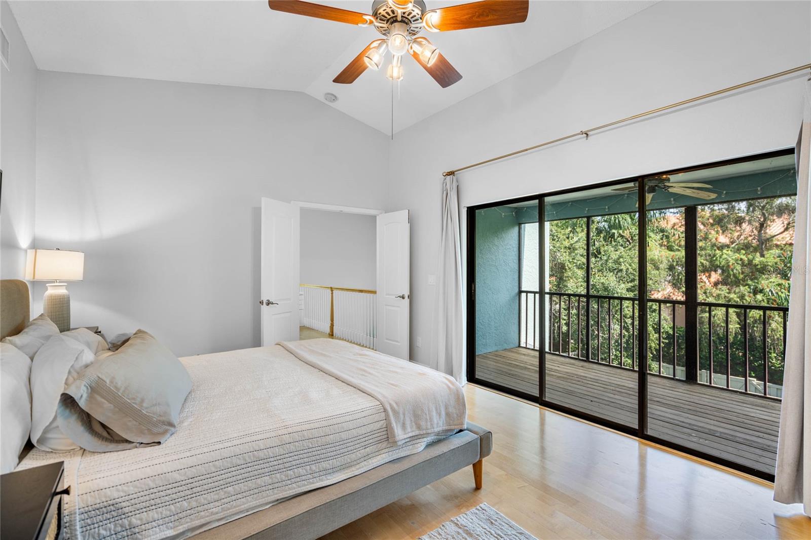 Primary Suite Upstairs includes 3 sliders open to a screened Porch Terrace.  Wine or Coffee please