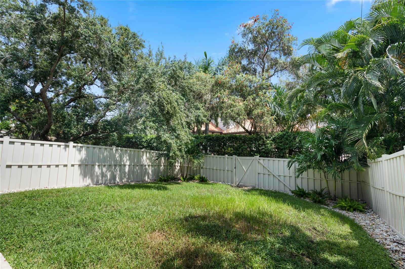 Plenty of private yardspace fully fenced with very minimal maintenance.  HOA cares for the grass mowing