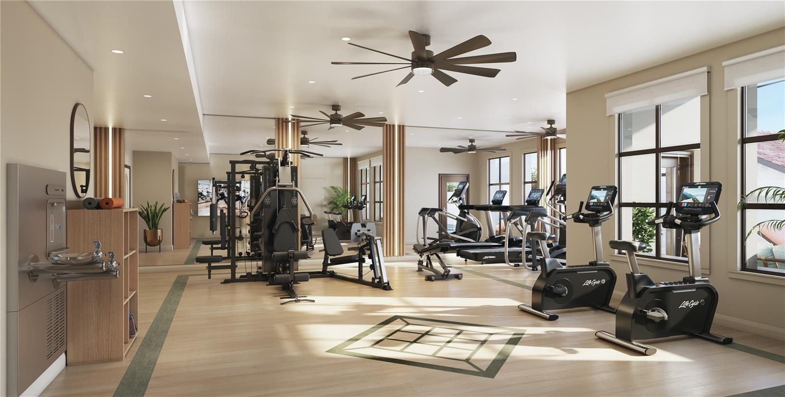 Fitness studio on the second floor with state of the art equiptment.