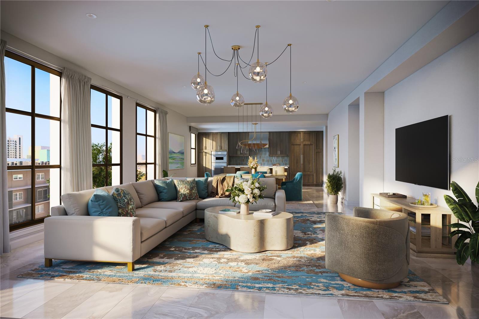 View of the great room from the terrace