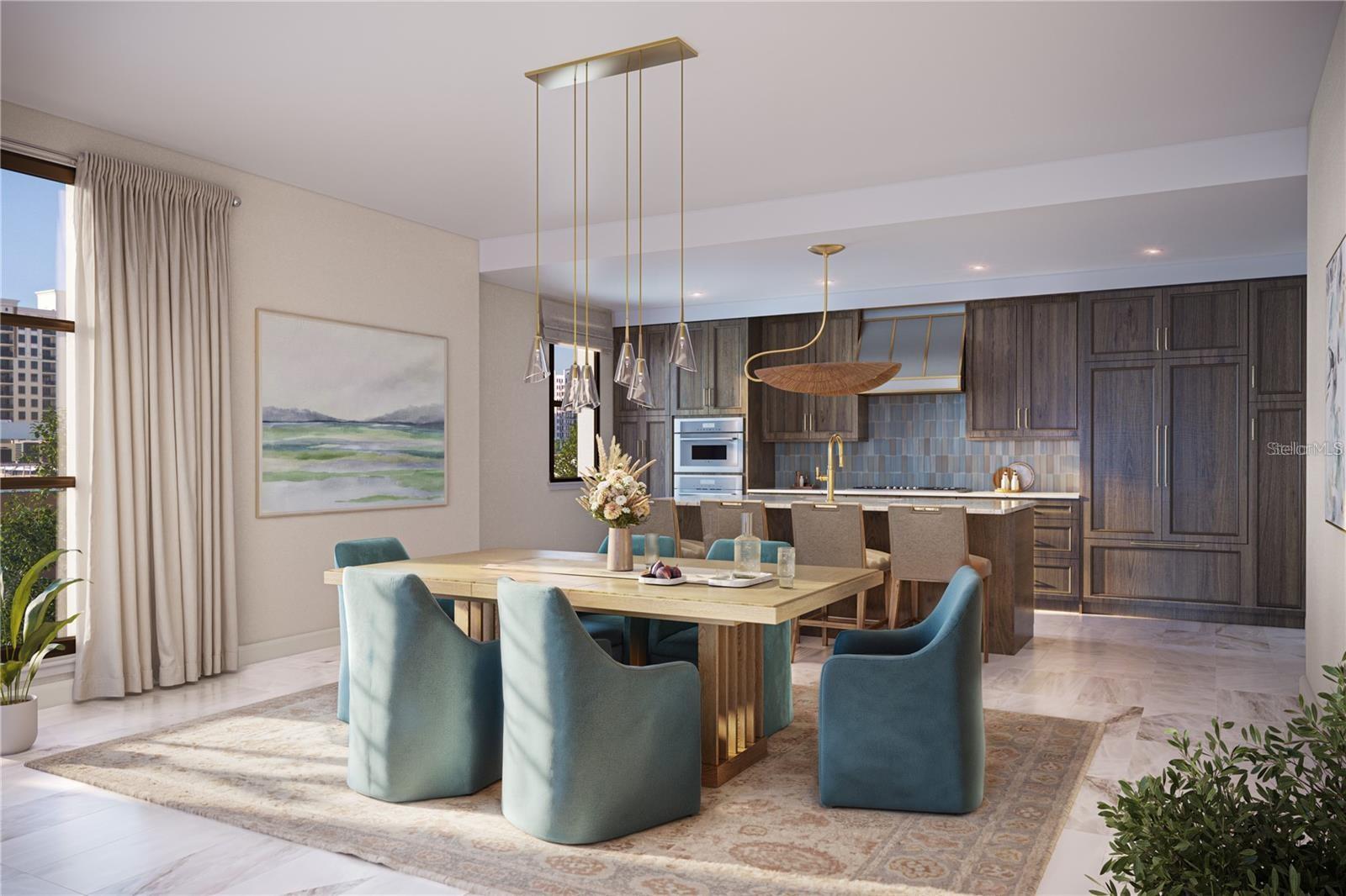 View of the dining and kitchen area from the great room