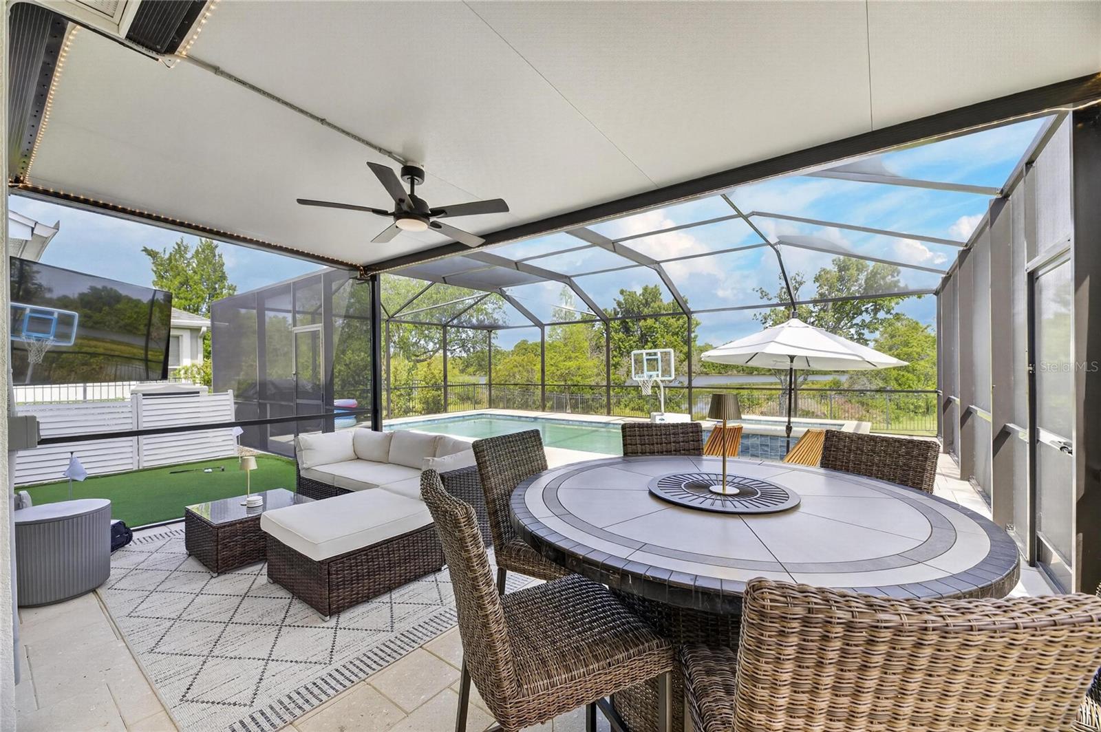 Covered outdoor pool area