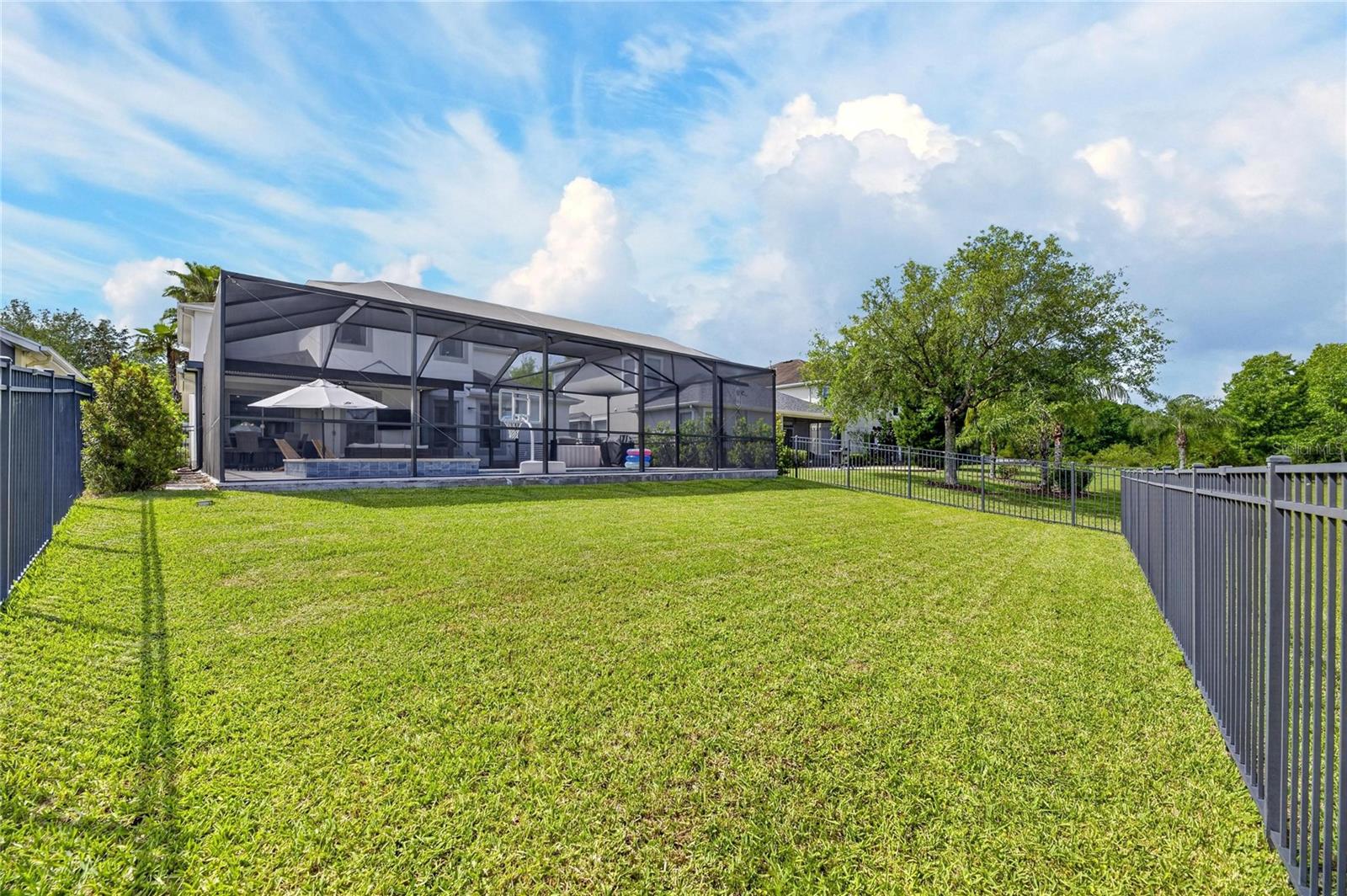 Fenced back yard and screen cage