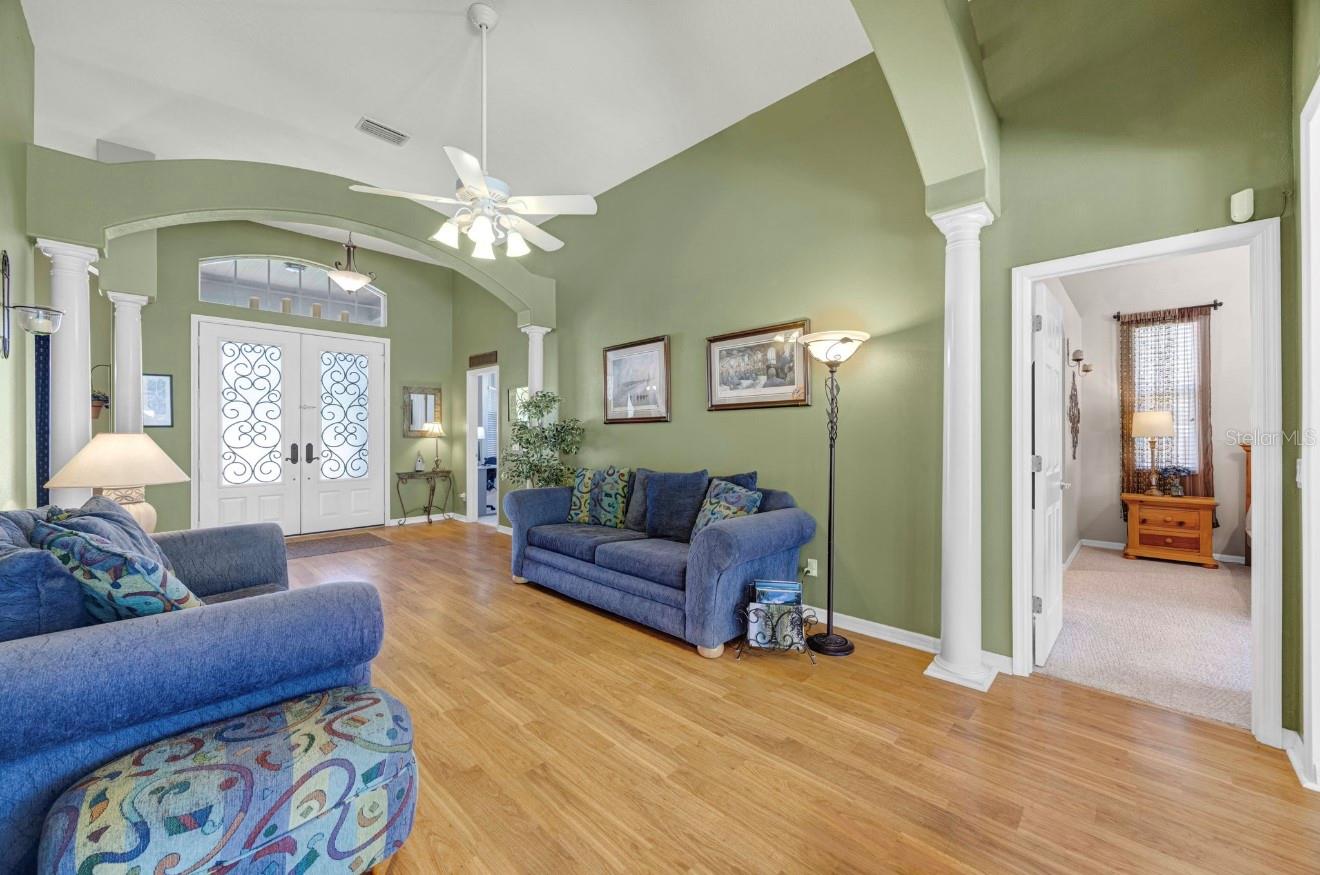 The Primary Bedroom and EnSuite is off the Living Room, and the home is a Tri-Split bedroom plan.