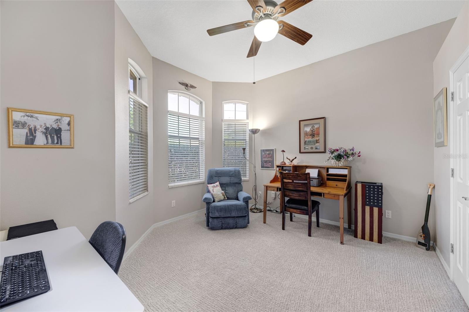 The Office/Den is connected to the Primary Bedroom and has another door to the main living area.