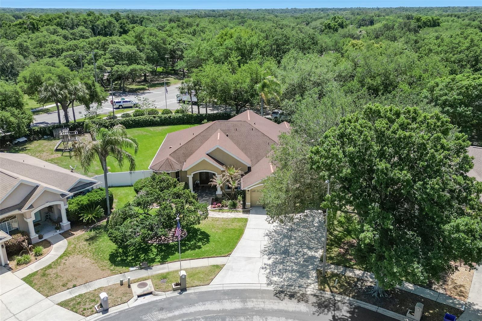 This home is on a large pie-shaped lot.