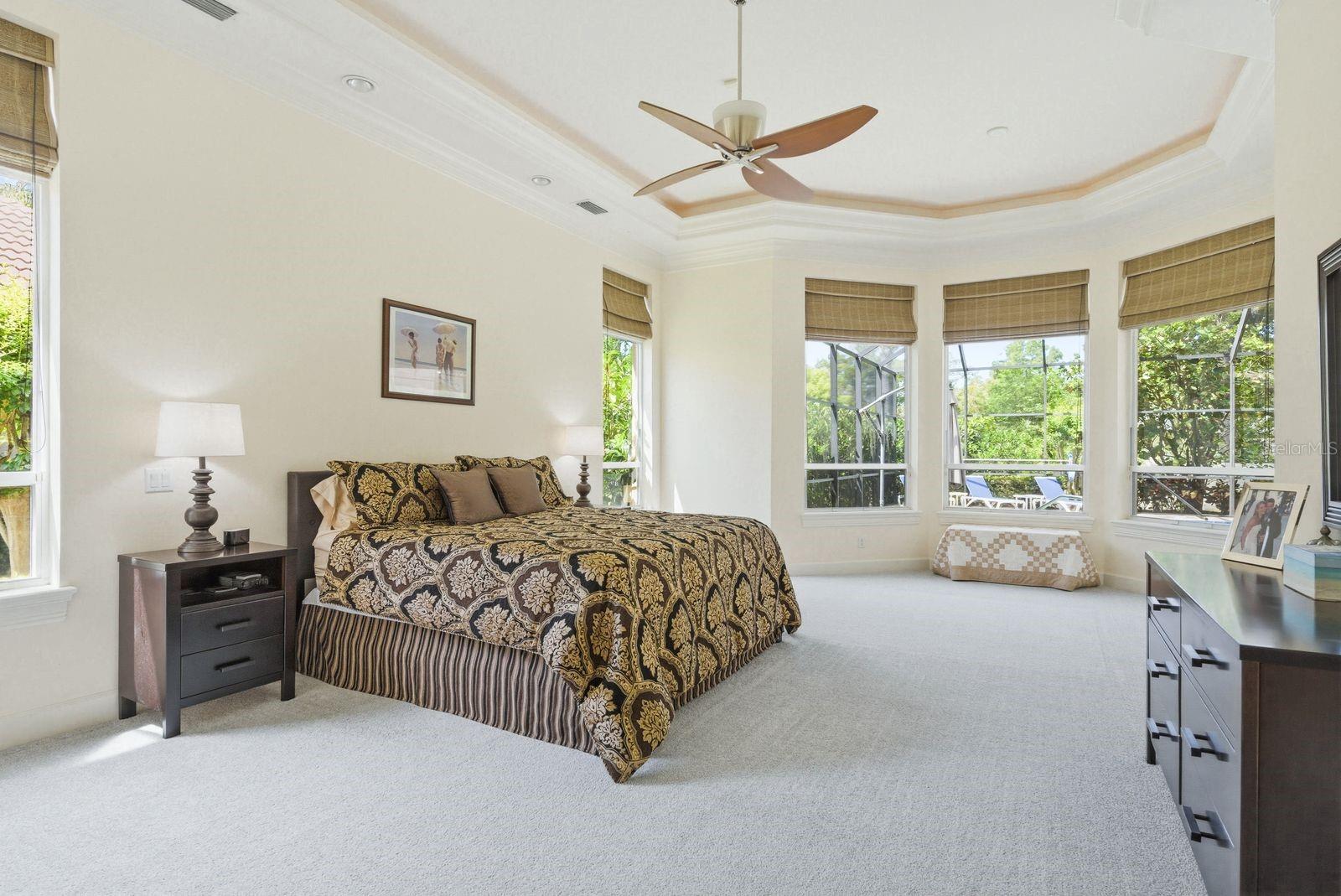 Primary suite w/ pool views, tray ceilings & new carpet · 976 Cypress Cove Way Tarpon Springs FL 34688