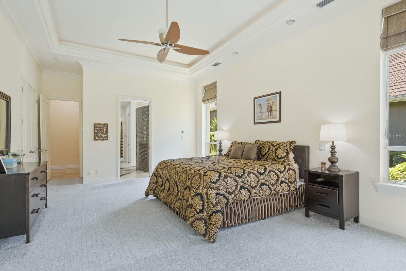 Primary suite w/ pool views, tray ceilings & new carpet · 976 Cypress Cove Way Tarpon Springs FL 34688