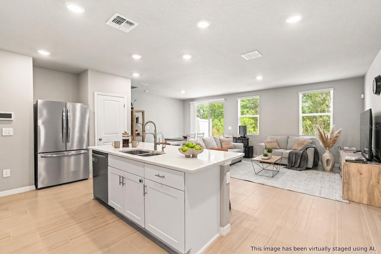 Kitchen facing Living area