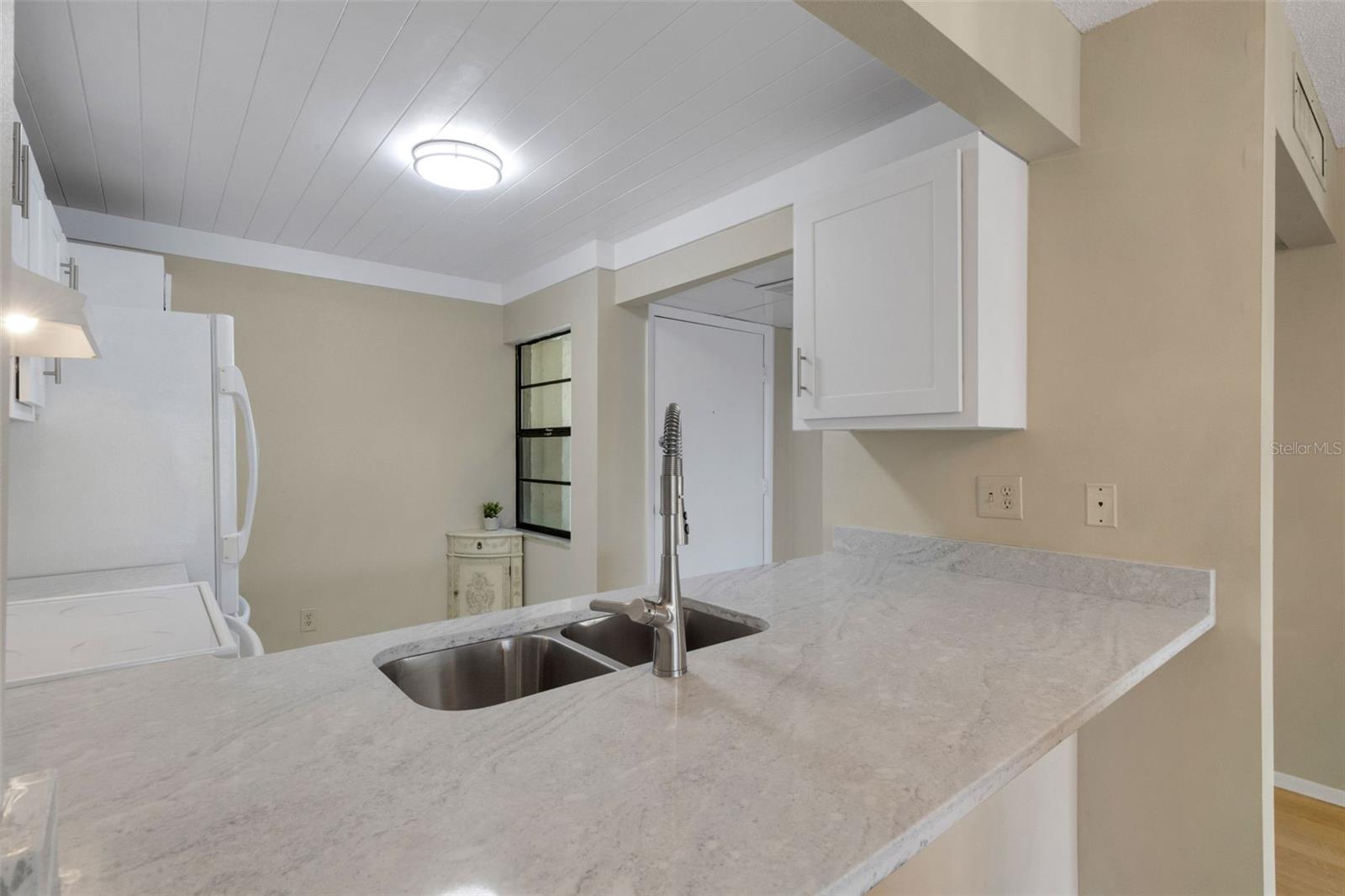Under mount sink with modern fixture