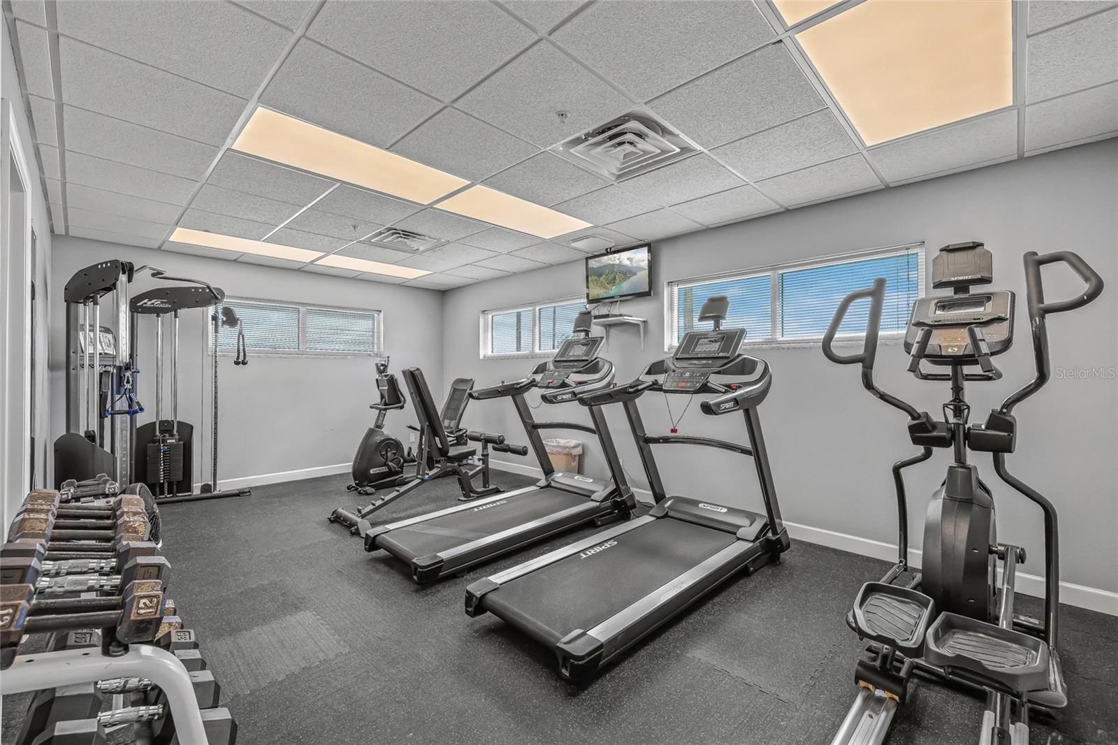 Onsite fitness center.