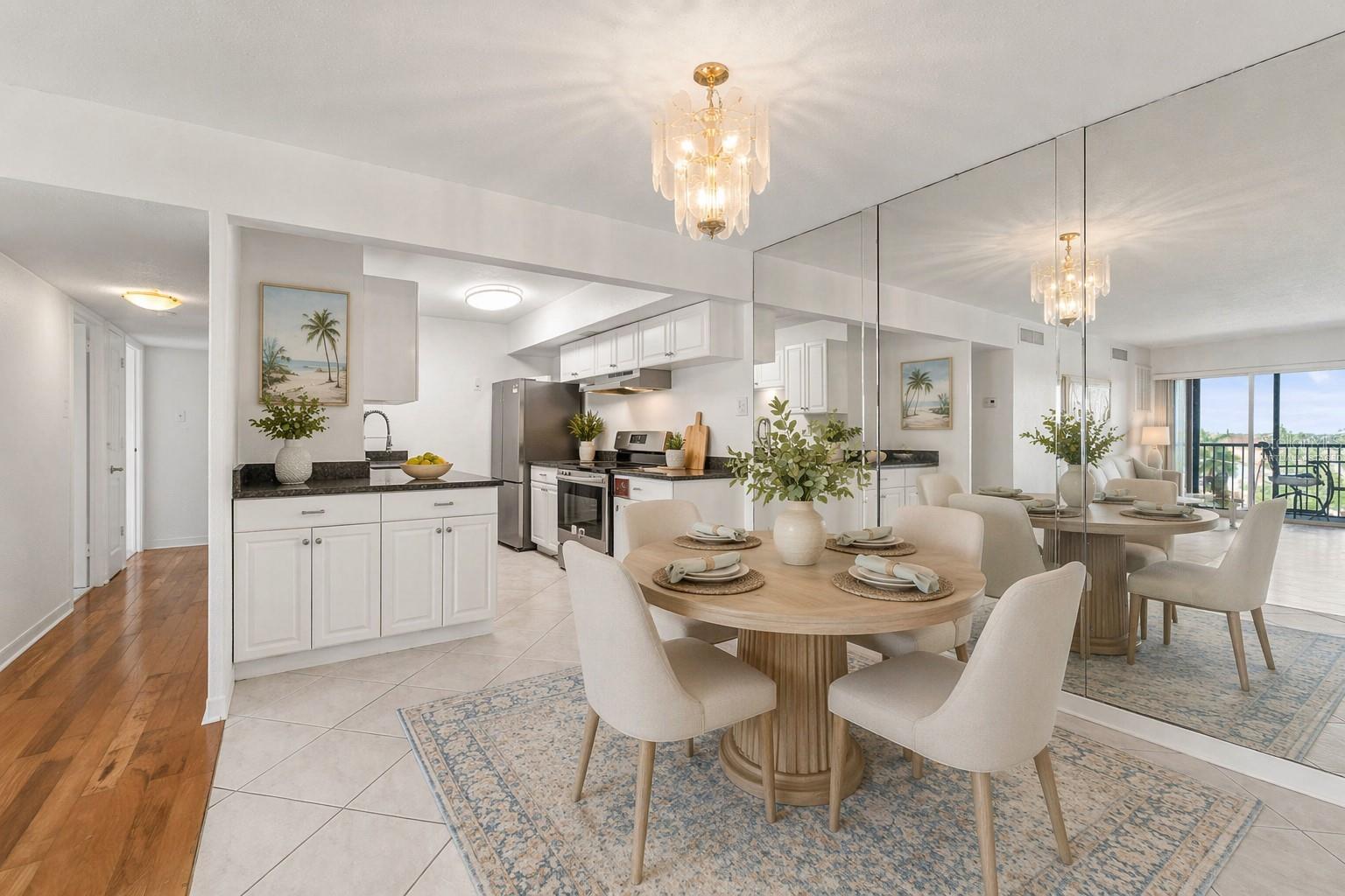 Virtually Staged Dining Room and Kitchen