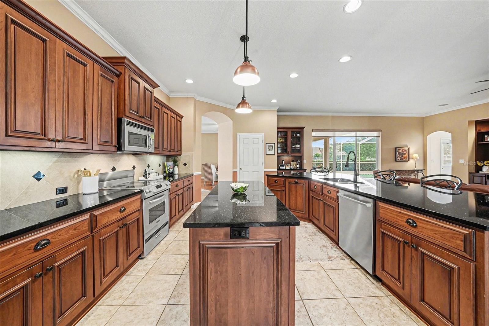 Dream Kitchen-ample custom wood cabinets and granite countertops