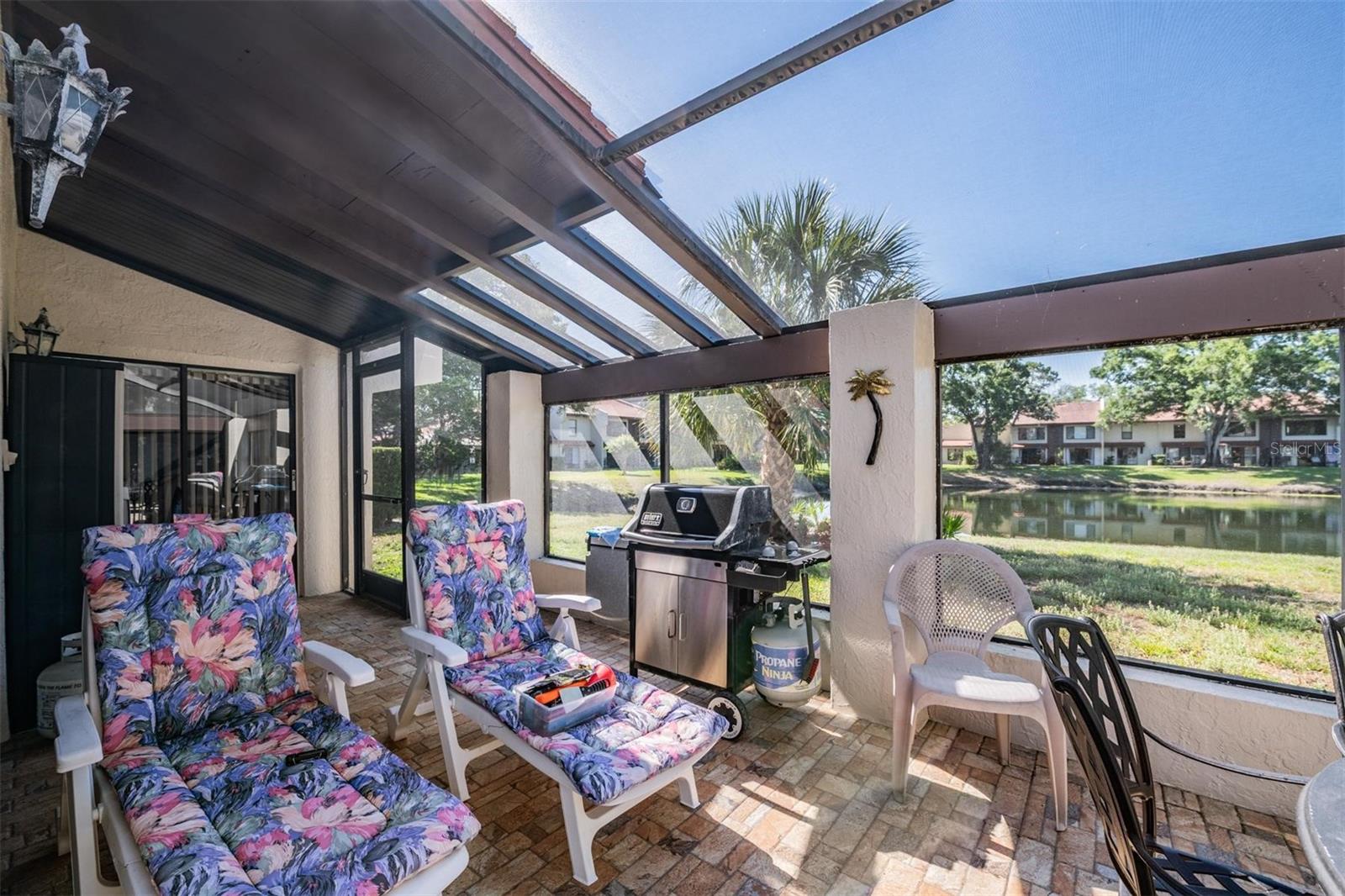 Patio with pond view